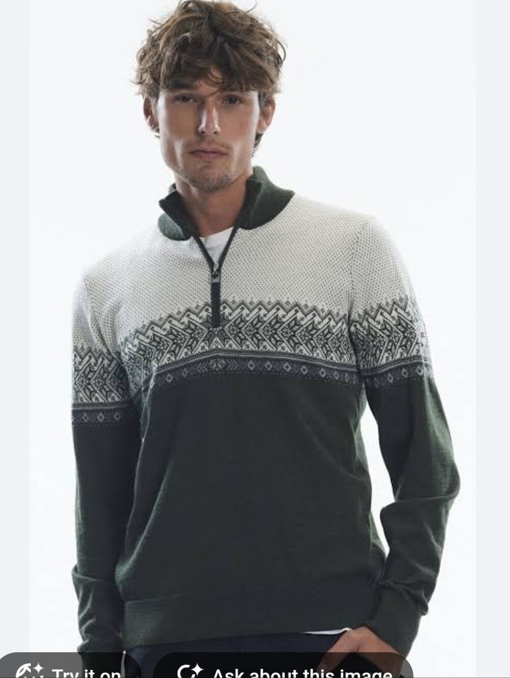 Dale of Norway Hovden Merino Wool 1/4 Zip Sweater Dark Green Grey Men M